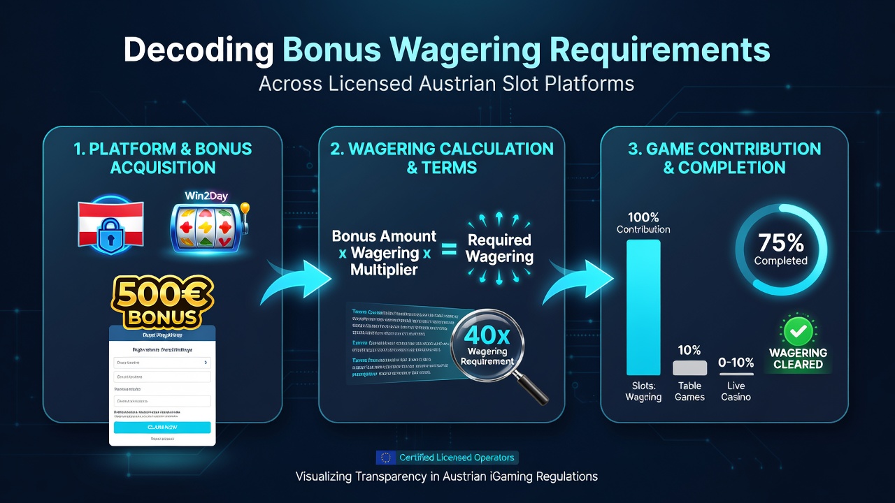Detailed breakdown of wagering calculation examples from Austrian slot operators